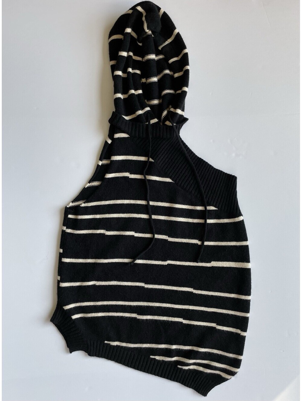 Elan Sleeveless Asymmetric Hoodie Sweater Black Stripe Size M